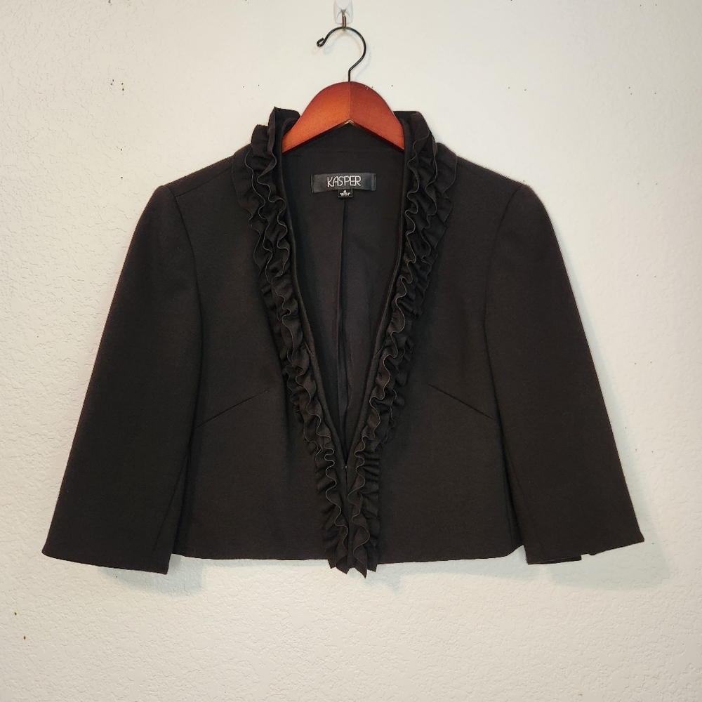 Kasper Women's Black Ruffled Shorter Jacket, Size M